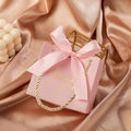 Pink small wedding gift bag with golden Thank You text and pink satin bow decoration - Pink Box + Pink Ribbon