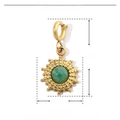 Detail view of sunflower pendant with green natural stone and 19mm size measurements - YF181 Green Sun