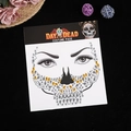 Day of the Dead skeleton face gems sticker set with silver and gold rhinestones - Yellow Style 2