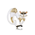 Spilla a forma di gatto in smalto bianco con cristalli e occhi verdi su base dorata fine - Bianco (C168-A)