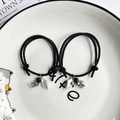 Astronaut magnetic heart couple bracelets with black woven ropes for lovers - Black - Silver Broken Heart Magnet