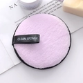 Disco desmaquillante reutilizable de microfibra lila con borde negro y cinta suave - Púrpura
