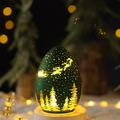 Glow-in-the-dark dark green Christmas egg lamp with reindeer and tree cutouts - Christmas Egg Shape Light / Dark Green
