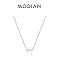 Minimalist S925 sterling silver necklace featuring a sweet bow pendant on white background - 925 Silver / Silver