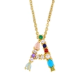 Golden alphabet A pendant necklace with colorful zircon gemstones and thin chain - Letter A