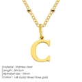 Gold stainless steel initial C necklace with bead chain 38+5cm length - Letter C / Gold