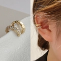 Set of 14k gold-plated honeycomb ear cuffs featuring zircon stones for a French retro look - my32022-Gold Honeycomb Shape Layered Pair
