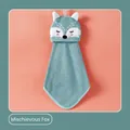 Cute grey-blue fox coral velvet hand towel with embroidery and hanging loop - Mischievous Fox