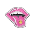 Broche de esmalte rosa lengua con diseño de cara sonriente amarilla y borde plata - Estilo Labios Sonrientes (XZ9732)