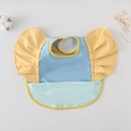 Waterproof baby bib with frilled sleeves and crumb catcher in yellow and blue colors - Wings - Sky Blue And Yellow / One Size