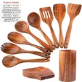 10-piece acacia wood kitchen utensil set with storage holder and spoon rest - Confusa Acacia 10-Piece Set with Barrel and Spoon Rest / Approx. 1070g