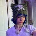 Handmade cat ear knit beanie in olive green with white star patterns and star charms - Adult 56-59cm / Green Stripes