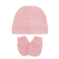 Light pink newborn baby knitted hat and anti-scratch mittens set in soft cotton - Two-Piece Set / Pink (2-Piece Set)