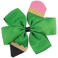 5-inch green ribbed ribbon pencil bow hair clip for school kids hair accessories - Green