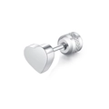 Minimalist stainless steel heart shaped stud earring with screw-back closure in silver - Solid Heart & Rhinestone Style / 1 Piece / Steel