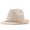 Cappello di paglia bianco intrecciato a mano con catena d'oro per viaggi estivi al mare - M(56-58cm) / Bianco puro