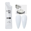 Macro shot of white poly acrylgel texture and application on nail with tube packaging - 15g Refill Bag White