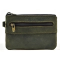 Vintage dark green crazy horse leather coin purse with double zippers and metal ring - Crazy Horse Army Green