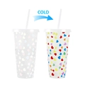 710ml color changing cold drink plastic cup with straw and lid in frosted heart design - 701-800ml / Heart Pattern (Transparent)