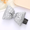 Quilted silver textured leather bow accessory with 3D padded design for fashion decor - Silver