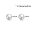 Lustrous white round pearl stud earrings with 925 sterling silver pins for women - Pearl Stud Earrings