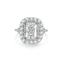 Strahlender 3ct Zirkonia Ring aus 925 Sterling Silber mit doppeltem Halo und Pavé-Schiene - US 5 / Weißer Strass