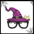 Détail de lunettes de fête d'Halloween avec chapeau de sorcier à paillettes violettes - Chapeau de sorcière