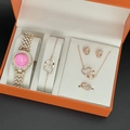 Rose gold heart-shaped jewelry set with watch and necklace in an orange gift box - 4-52e1 Rose [no Box]