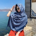 Navy blue ethnic paisley cotton linen shawl with tassels for beach sun protection - 180*90CM / 39233-Dark Blue Paisley