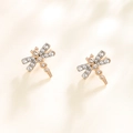 Elegant rose gold dragonfly stud earrings set with sparkling white cubic zirconia - Dragonfly Pave Studs / Rose Gold