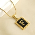 18K titanium steel square necklace featuring a black enamel pendant with a golden letter F - Letter F