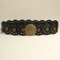 Western style black leather belt featuring vintage bronze hammered metal buckle and studs - 2.0 Version / 130cm / Antique Copper Black