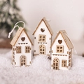 Three decorative wooden Christmas houses with white accents on snow for holiday decor - White Style 3Pcs Set