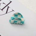 Detail shot of the blue and white checkerboard hair claw clip with metal spring - Light Blue Large Checkerboard 4.5cm