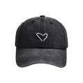 Casquette de baseball gris anthracite délavé avec cœur brodé blanc en tissu denim - Enfants(50-54cm) / Enfant / Noir