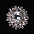 Radial flower brooch featuring large oval crystal and marquise rhinestones in gold finish - MM-BR-0033 / Gold