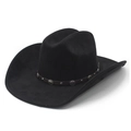 Klassischer schwarzer Cowboyhut aus Wildleder mit Lederband und Metallverzierung - M (56-58cm) / Schwarz