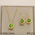 18k gold plated titanium jewelry set with olive green square zircon necklace and earrings - Olive Green (KS116168-K)