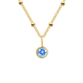Golden bead chain necklace with a round light blue gemstone pendant in bezel setting - March Light Blue - Gold