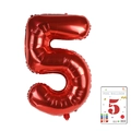 Vibrant rose red number 5 foil balloon with metallic finish for birthday party decor - 40-inch Red 5-piece Paper Card