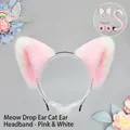 Pink and white handmade plush Lolita cat ears headband set with lace collar and tail - One Size