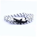 Shark wrap bracelet with black and white spiral rope and a sleek shark charm - Black-White Spiral Rope/Black Shark