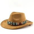 Dettaglio della fascia in perline turchesi su un cappello da cowboy in pelle scamosciata - M (56-58cm) / Cachi