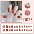 Burgundy cat eye press-on nails set with golden butterfly rhinestones and glitter finish - Red-Brown Cat Eye Gold Butterfly Style (D023)