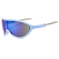 Lunettes de soleil de sport à miroir bleu avec de fines branches en métal doré - Branches Dorées / Monture Bleu Clair Verres Miroir Bleus