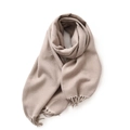 Minimalist beige cashmere-feel winter scarf with fine tassels on white background - No.4 Light Khaki