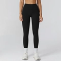 Schmale schwarze Yoga-Leggings mit hoher Taille und dezenten Kontraststreifen an der Seite - S / Premium Schwarz