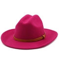 Detail of rose red wool felt fedora featuring a brown snakeskin pattern decorative band - M (56-58cm) / Rose Red