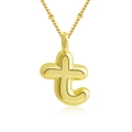 Collier avec pendentif lettre T bombée en finition dorée polie et chaîne délicate - Lettre T