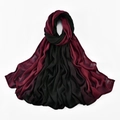 Elegant burgundy and black gradient cotton-linen scarf with fine crinkle texture - 9# Burgundy + Black